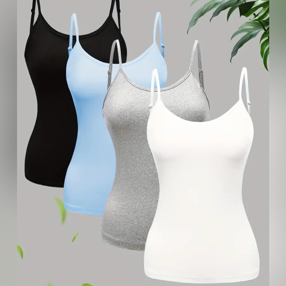Set of Four Camisole Tops in Black, Blue, Gray, and White